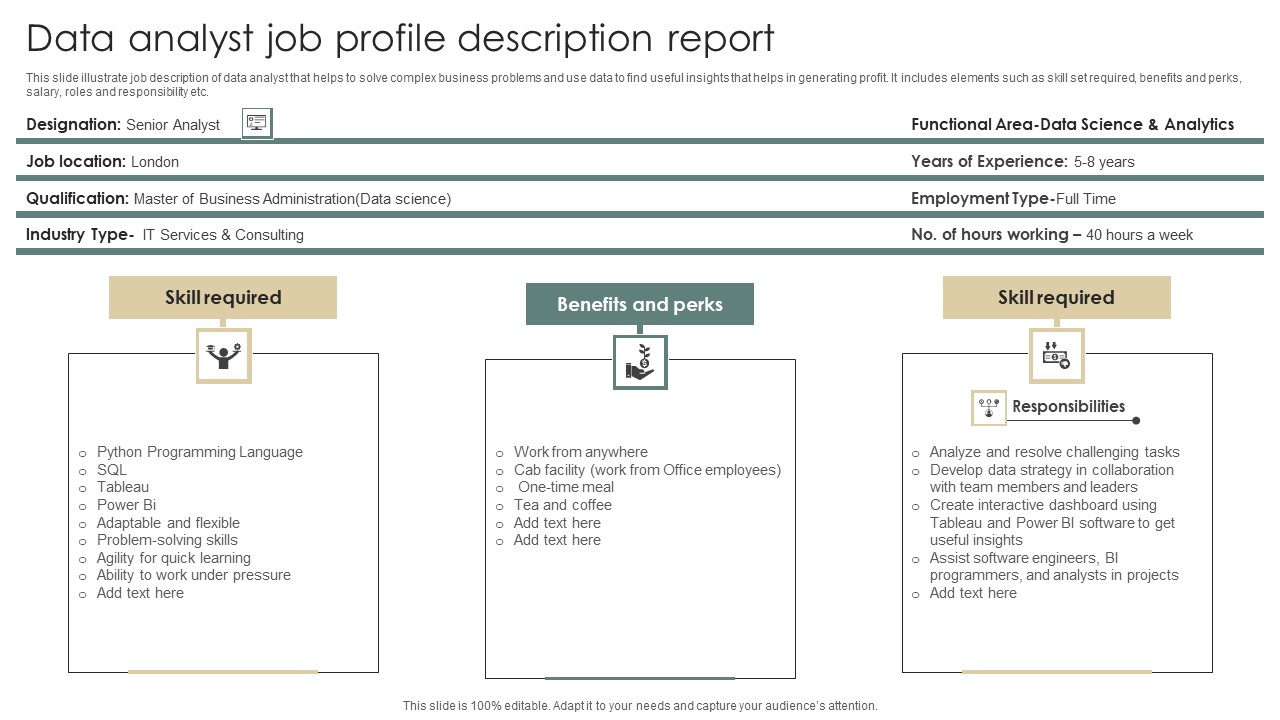 Data Analyst Job Profile Description Report Infographics PDF