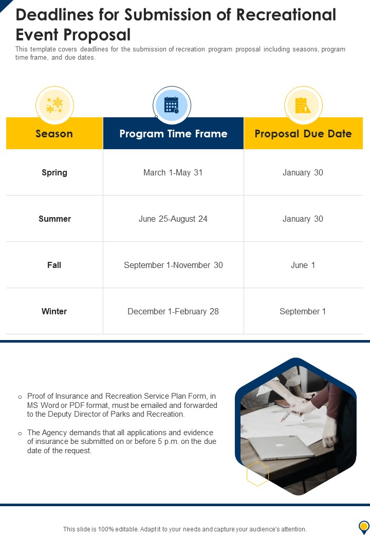 Deadlines For Submission Of Recreational Event Proposal One Pager Sample Example Document