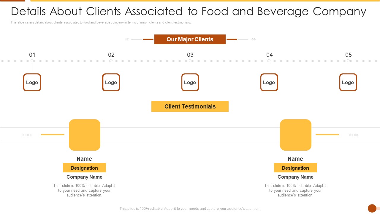 Details About Clients Associated To Food And Beverage Company Brochure PDF