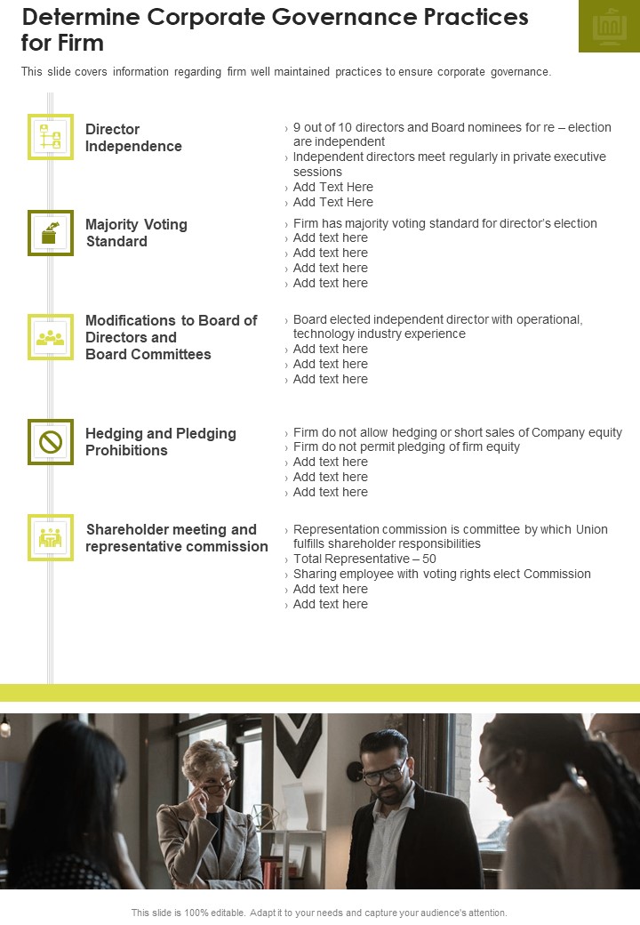 Determine Corporate Governance Practices For Firm One Pager Documents