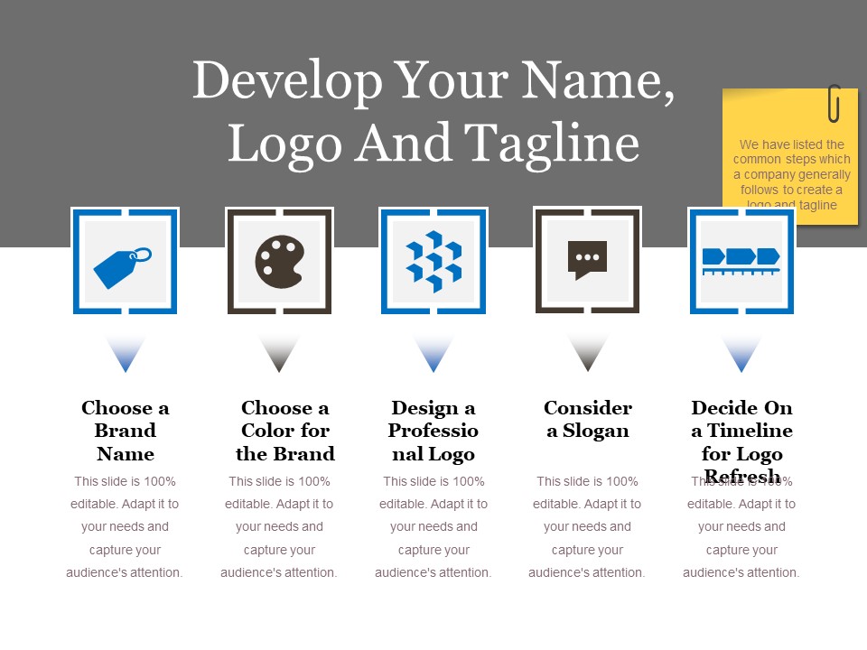 Develop Your Name Logo And Tagline Ppt PowerPoint Presentation Gallery Elements