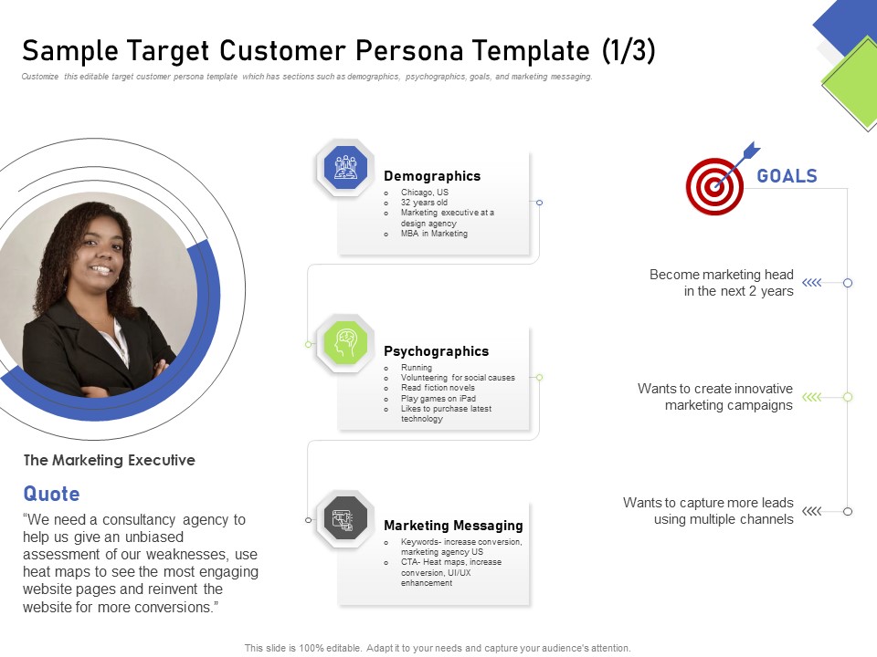 Developing Content Mapping Strategy Sample Target Customer Persona Template Ppt Summary Graphics Template PDF
