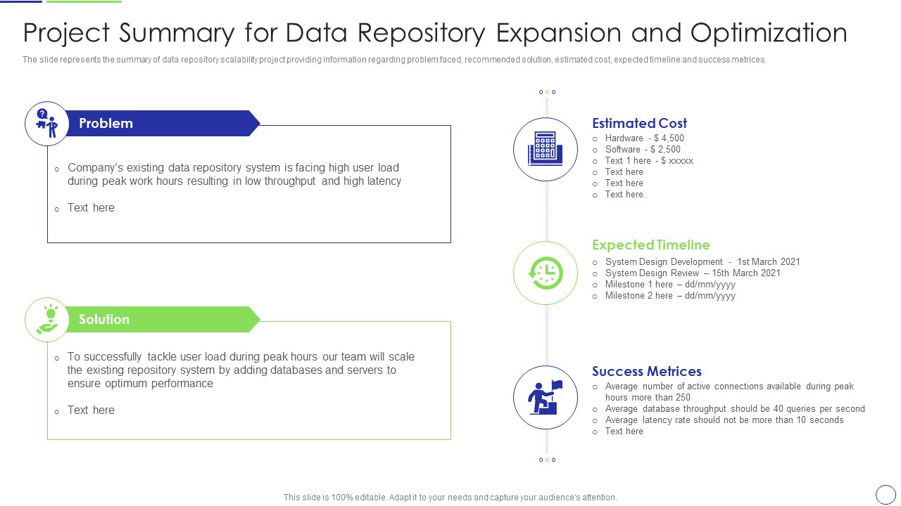 Developing Organization Primary Data Storage Action Plan Project Summary For Data Repository Expansion Rules PDF