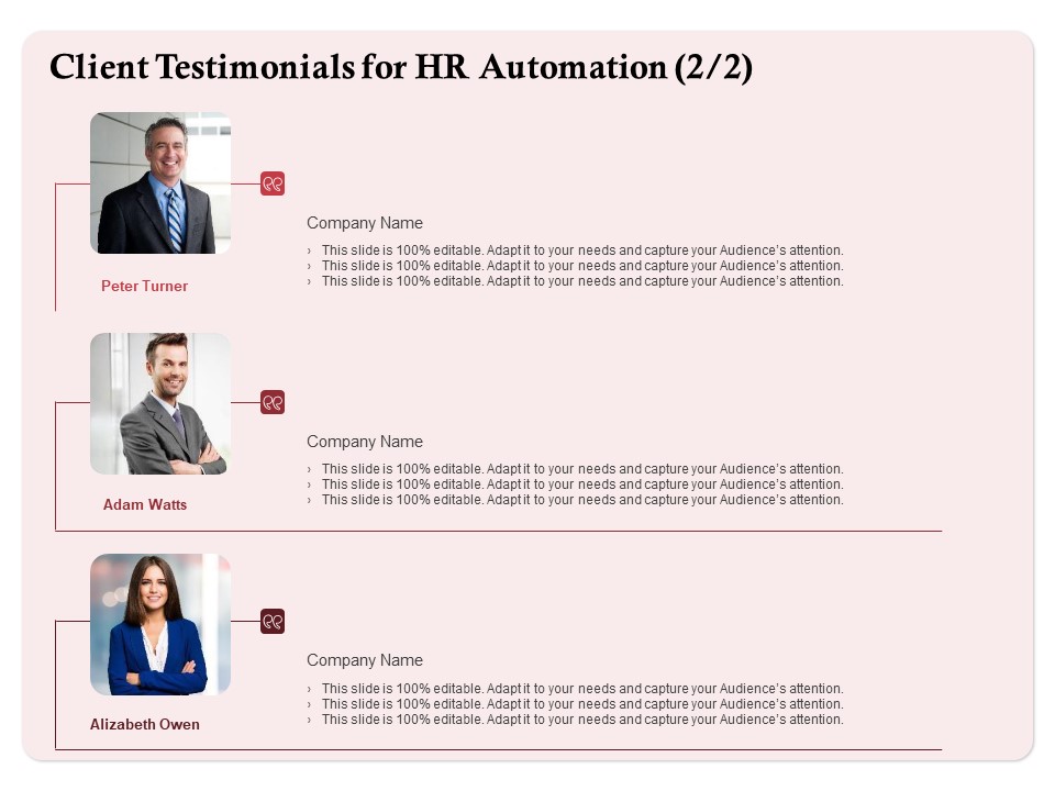 Development And Implementation Client Testimonials For HR Automation Planning Infographics PDF