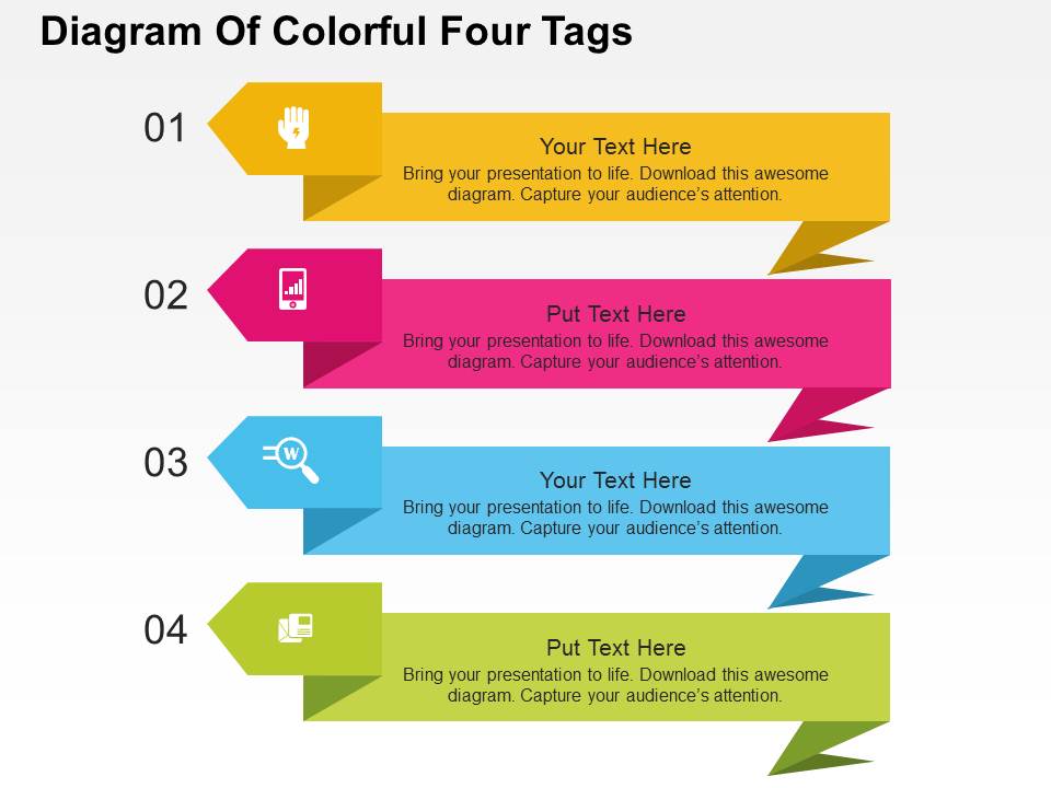 Diagram Of Colorful Four Tags Powerpoint Templates
