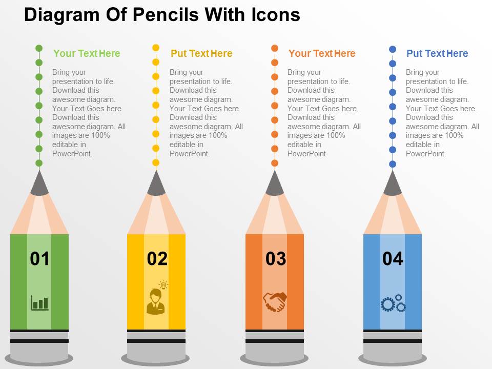 Diagram Of Pencils With Icons Powerpoint Templates