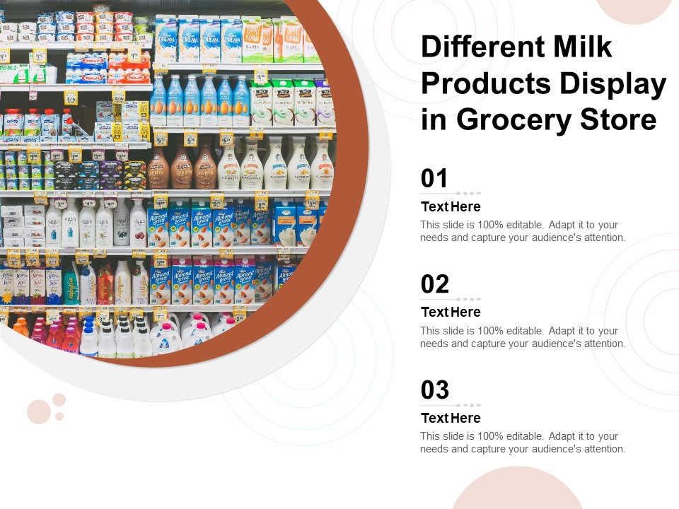 Different Milk Products Display In Grocery Store Ppt PowerPoint Presentation Portfolio Files PDF