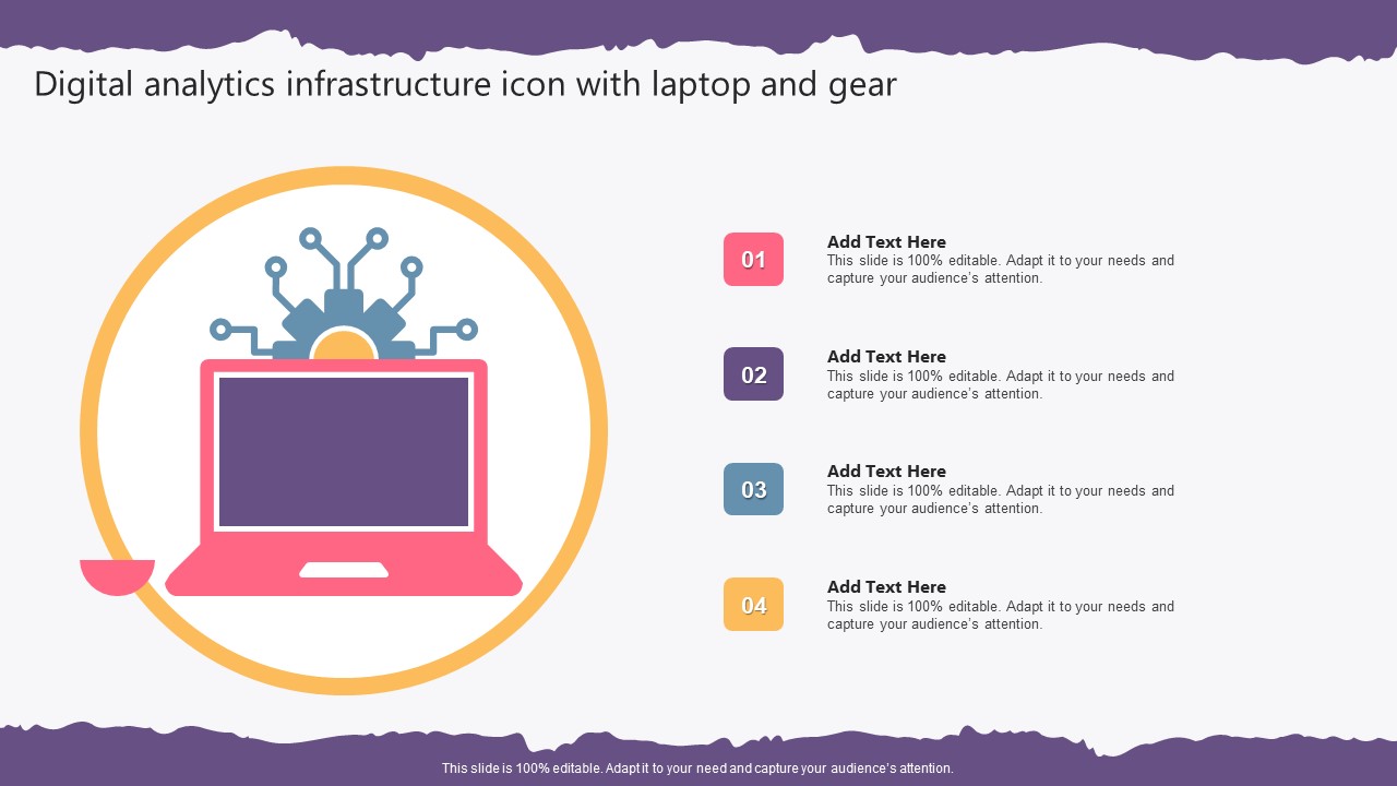 Digital Analytics Infrastructure Icon With Laptop And Gear Brochure PDF