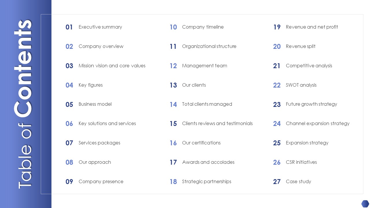 Digital Marketing Agency Business Profile Table Of Contents Formats PDF