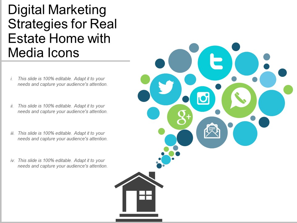 Digital Marketing Strategies For Real Estate Home With Media Icons Ppt PowerPoint Presentation Gallery Information