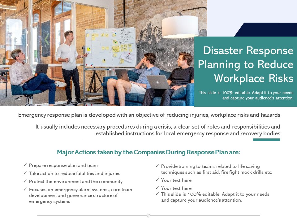 Disaster Response Planning To Reduce Workplace Risks Ppt PowerPoint Presentation Portfolio Demonstration PDF
