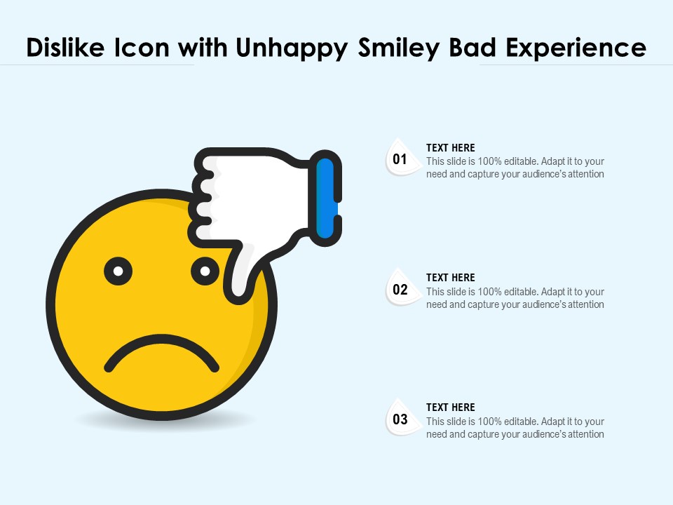 Dislike Icon With Unhappy Smiley Bad Experience Ppt PowerPoint Presentation Infographic Template Microsoft PDF