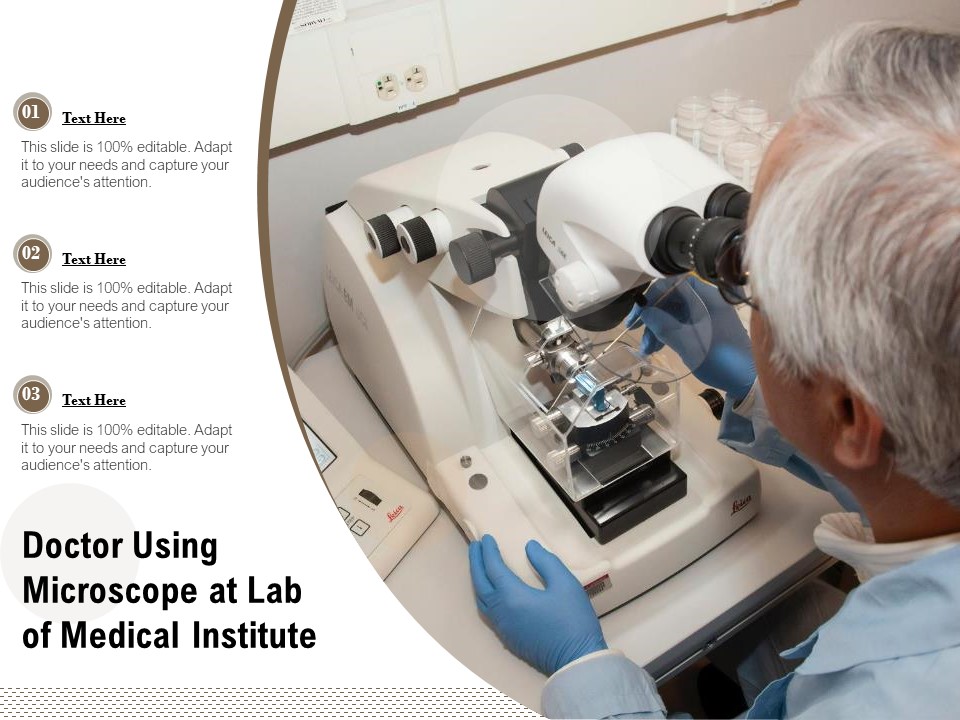 Doctor Using Microscope At Lab Of Medical Institute Ppt PowerPoint Presentation Pictures Shapes PDF