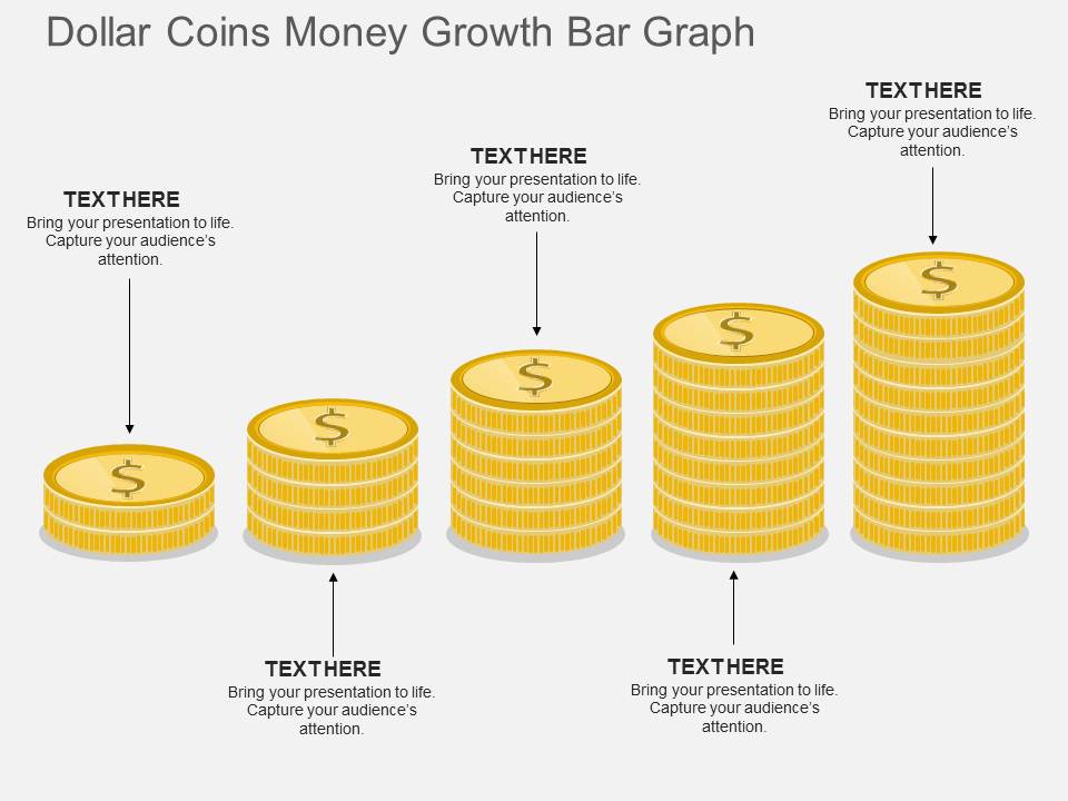Dollar Coins Money Growth Bar Graph Powerpoint Template