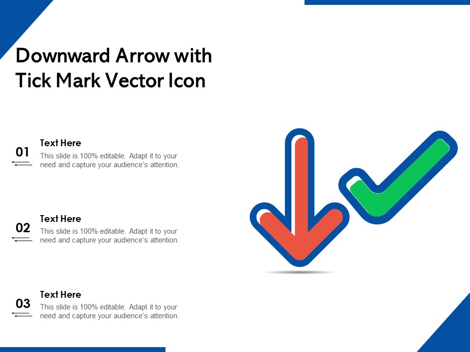 Downward Arrow With Tick Mark Vector Icon Ppt PowerPoint Presentation File Background Image PDF
