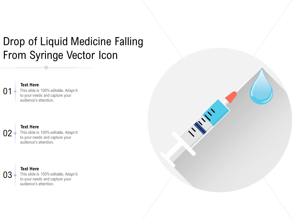 Drop Of Liquid Medicine Falling From Syringe Vector Icon Ppt PowerPoint Presentation Summary Maker PDF