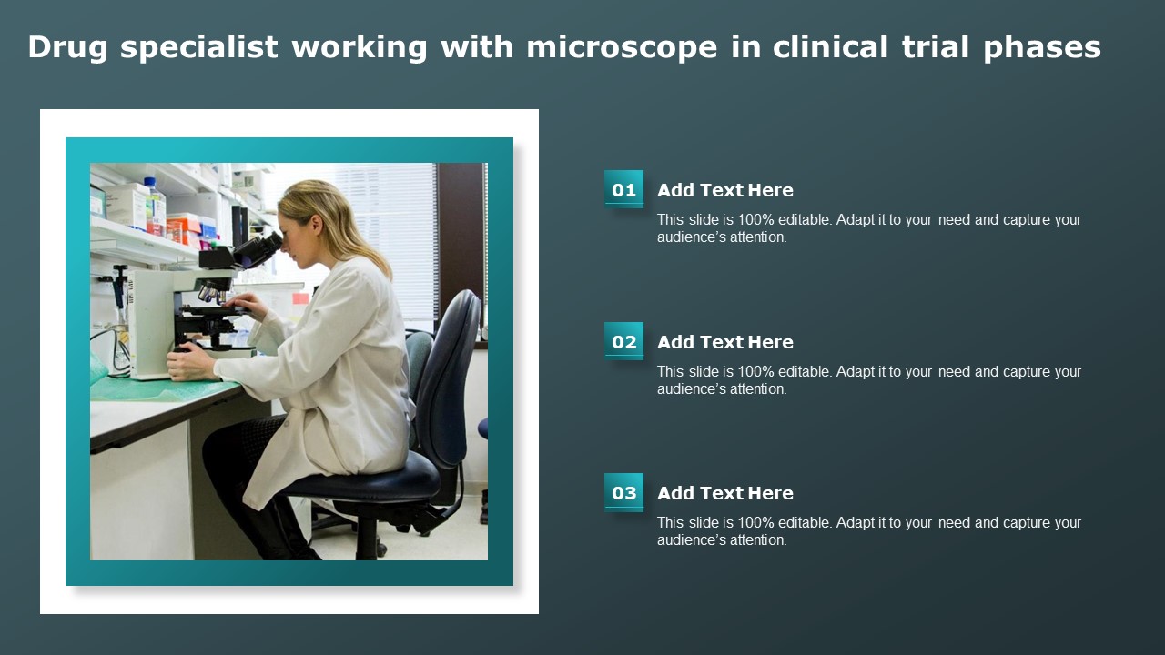 Drug Specialist Working With Microscope In Clinical Trial Phases Clinical Research Trial Phases Slides PDF