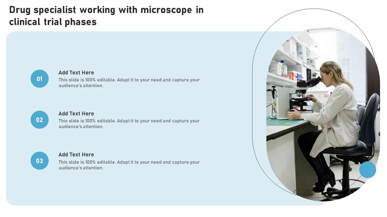 Drug Specialist Working With Microscope In Clinical Trial Phases New Clinical Drug Trial Process Portrait PDF