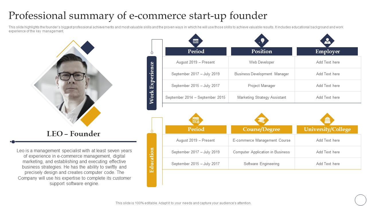 Ecommerce Company Analysis Ecommerce Company Analysis Professional Summary Of Ecommerce Startup Founder Formats PDF