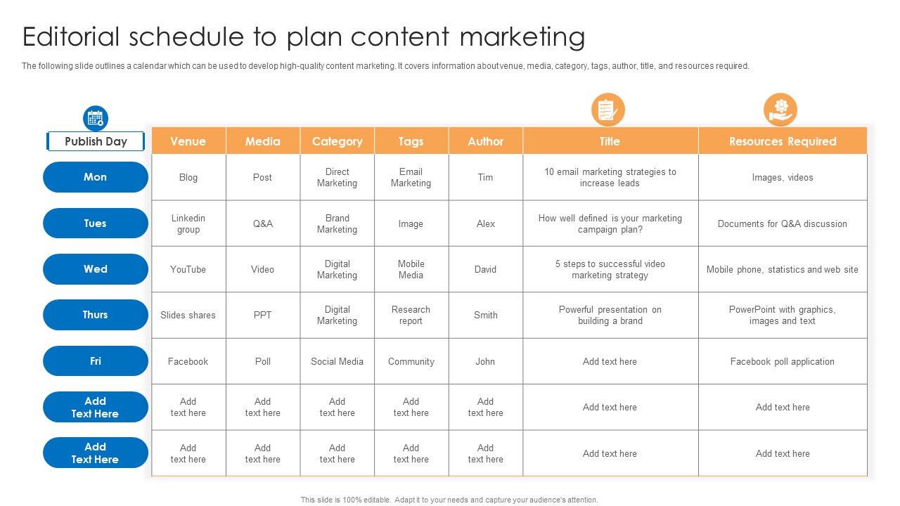 Editorial Schedule To Plan Content Marketing Information PDF