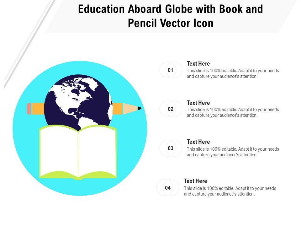 Education Aboard Globe With Book And Pencil Vector Icon Ppt PowerPoint Presentation Infographics PDF