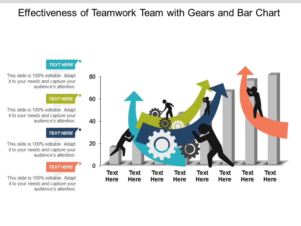 Effectiveness Of Teamwork Team With Gears And Bar Chart Ppt Powerpoint Presentation Ideas Information