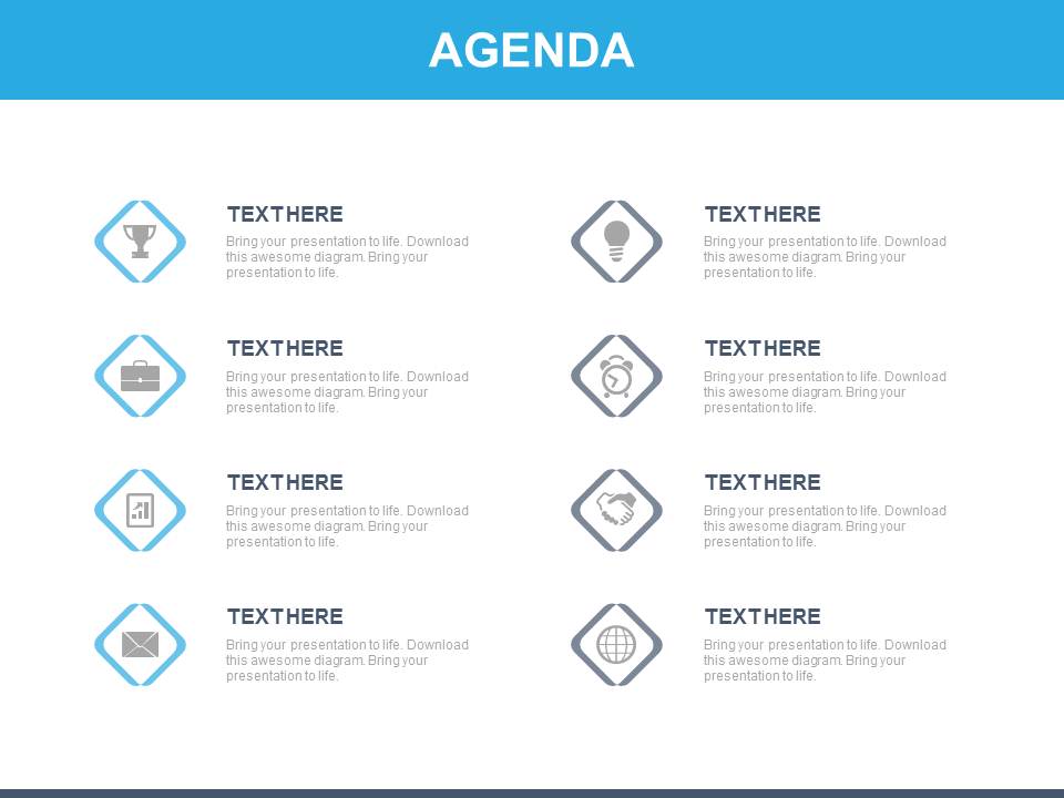 Eight Banners With Icons For Business Agenda Powerpoint Slides
