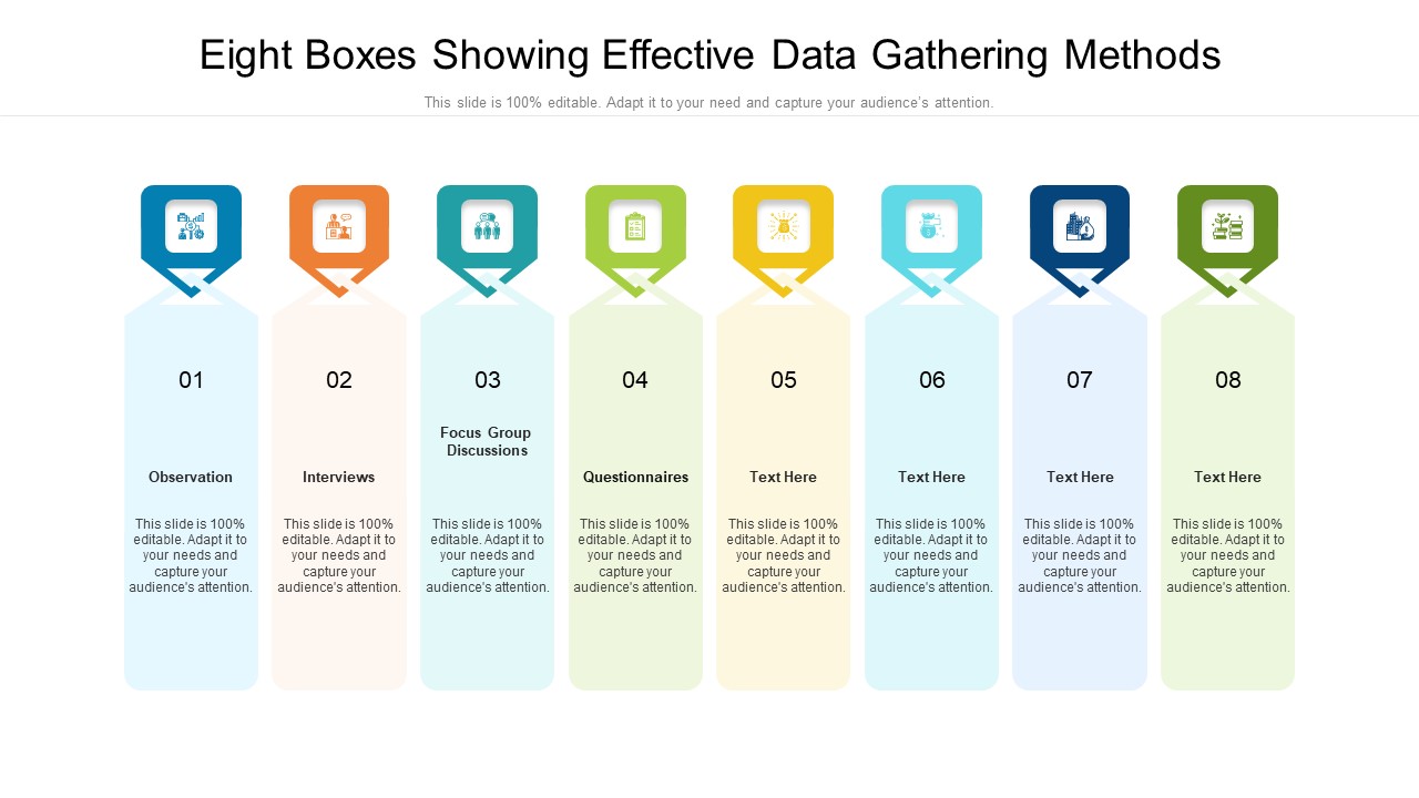 Eight Boxes Showing Effective Data Gathering Methods Ppt PowerPoint Presentation Gallery Background Image PDF