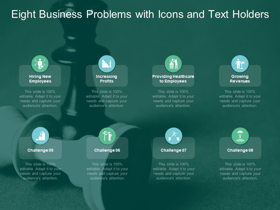 Eight Business Problems With Icons And Text Holders Ppt PowerPoint Presentation Portfolio Display