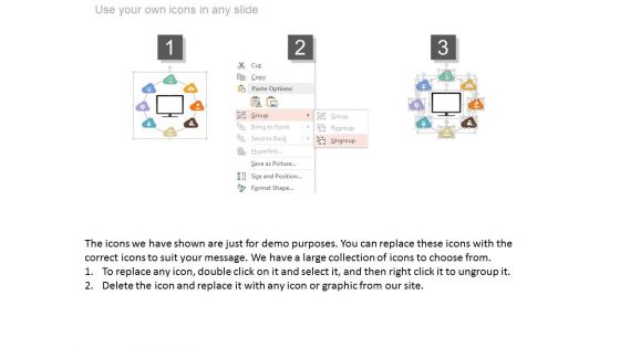 Eight Cloud Circle Around Monitor For Technology Powerpoint Slides