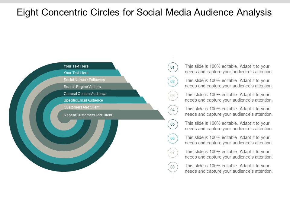Eight Concentric Circles For Social Media Audience Analysis Ppt PowerPoint Presentation Icon Graphics