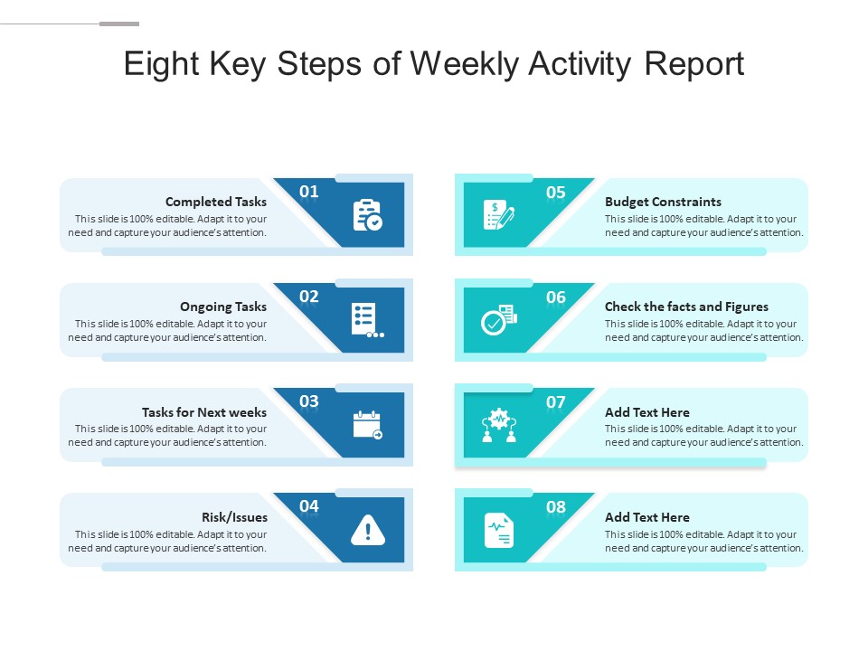 Eight Key Steps Of Weekly Activity Report Ppt PowerPoint Presentation Outline Infographics PDF