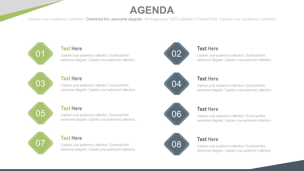 Eight Points Business Agenda Diagram Powerpoint Slides