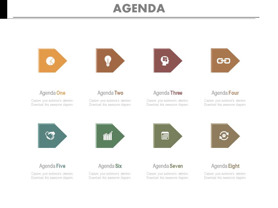 Eight Points Marketing Agenda Diagram Powerpoint Slides