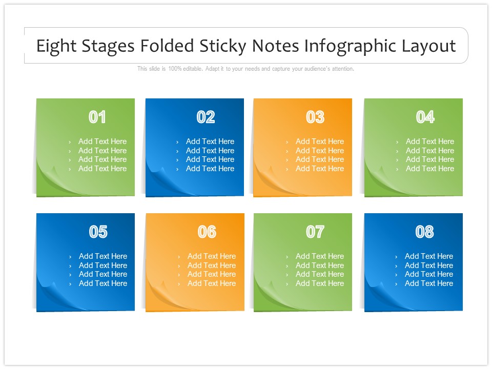Eight Stages Folded Sticky Notes Infographic Layout Ppt PowerPoint Presentation Gallery Tips PDF