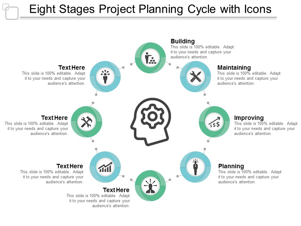 eight stages project planning cycle with icons ppt powerpoint presentation show graphics example