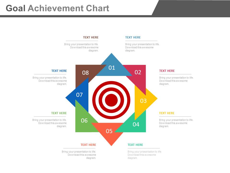 Eight Steps Goal Achievement Chart Powerpoint Slides