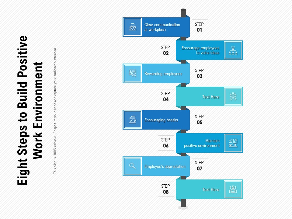 Eight Steps To Build Positive Work Environment Ppt PowerPoint Presentation File Shapes PDF