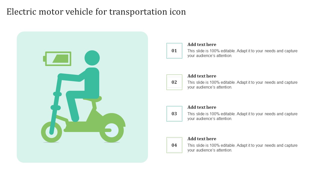 Electric Motor Vehicle For Transportation Icon Slides PDF