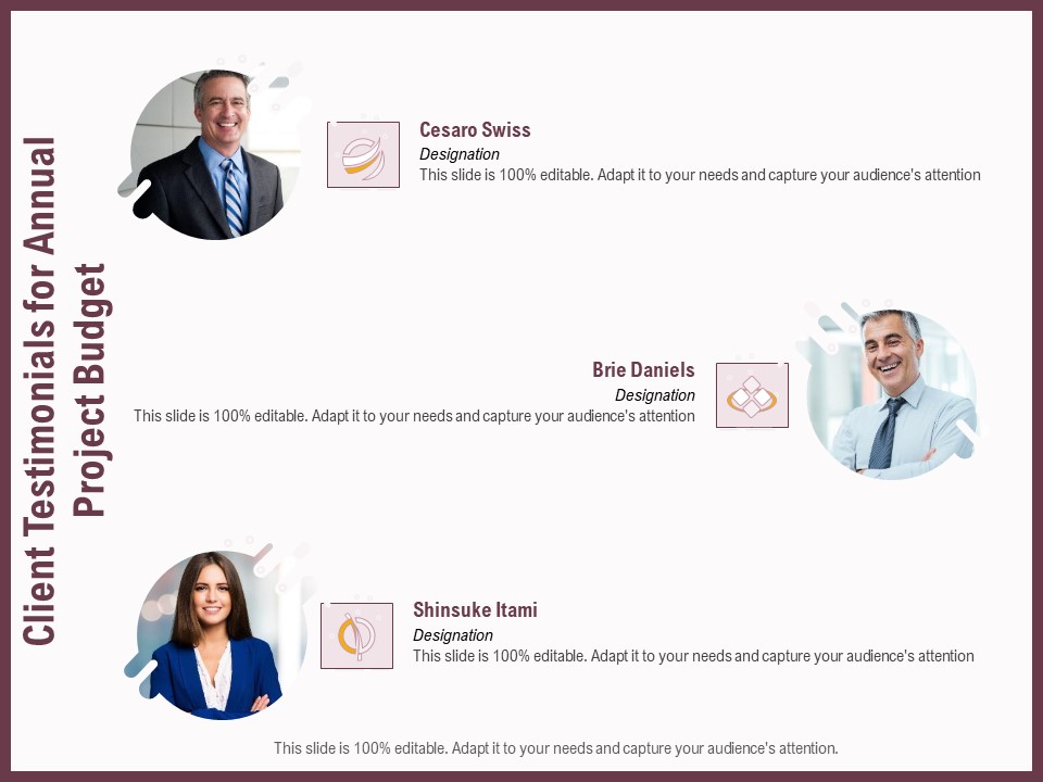 Elements Client Testimonials For Annual Project Budget Ppt Outline Mockup PDF