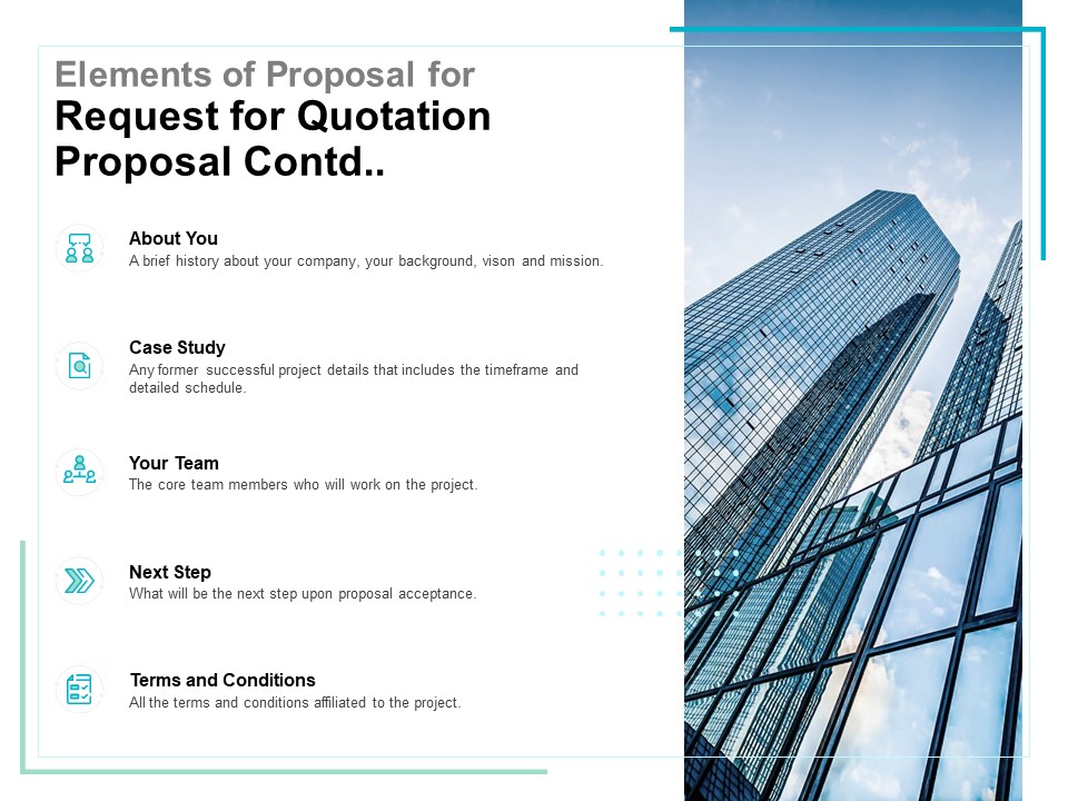 Elements Of Proposal For Request For Quotation Proposal Contd Ppt PowerPoint Presentation Summary Outline