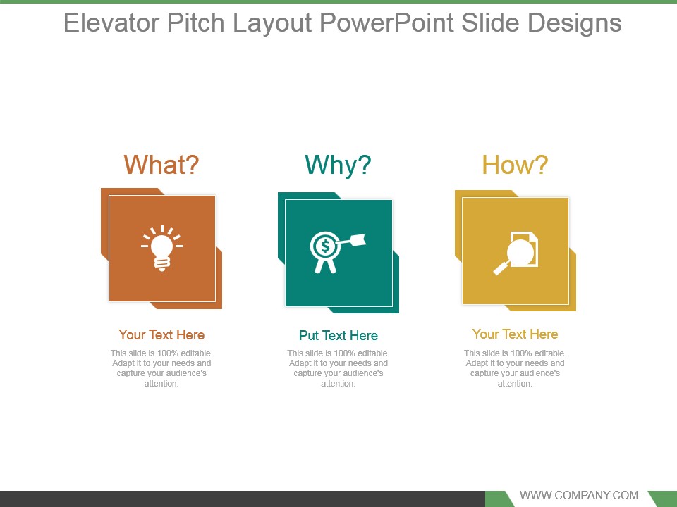 Elevator Pitch Layout Powerpoint Slide Designs