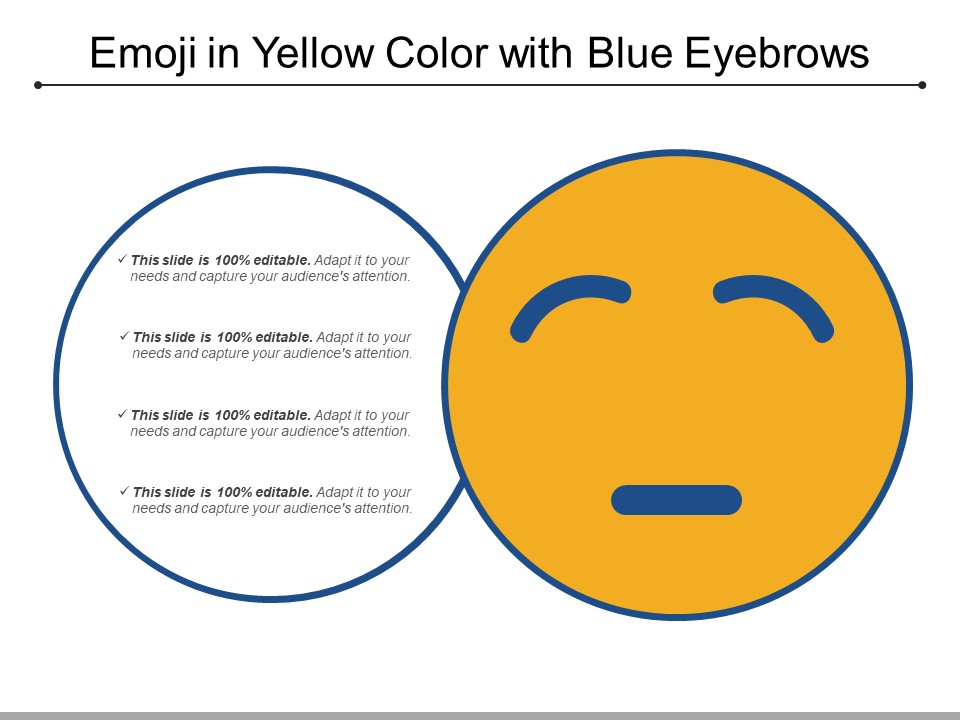 Emoji In Yellow Color With Blue Eyebrows Ppt PowerPoint Presentation Gallery Background Designs PDF
