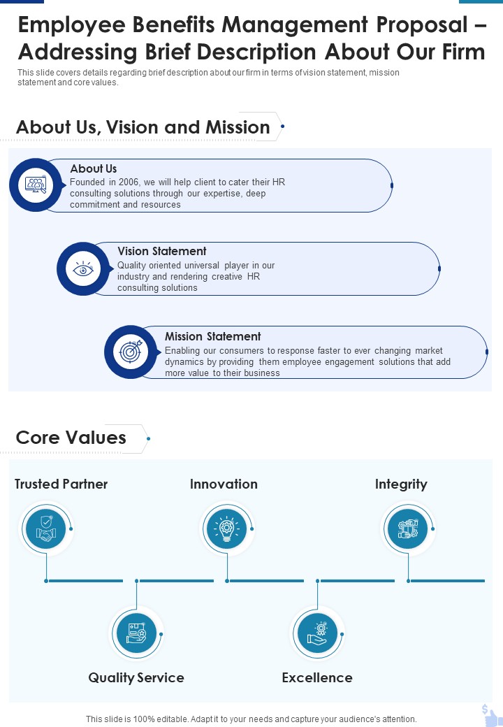 Employee Benefits Management Proposal Addressing Brief Description One Pager Sample Example Document