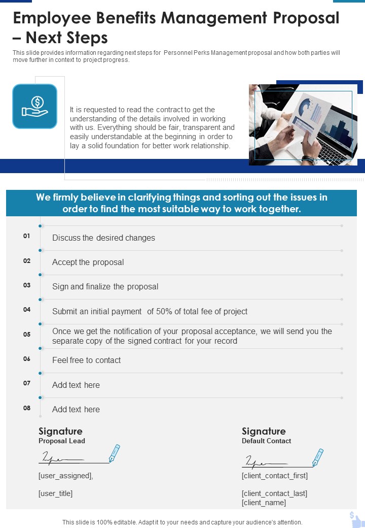 Employee Benefits Management Proposal Next Steps One Pager Sample Example Document