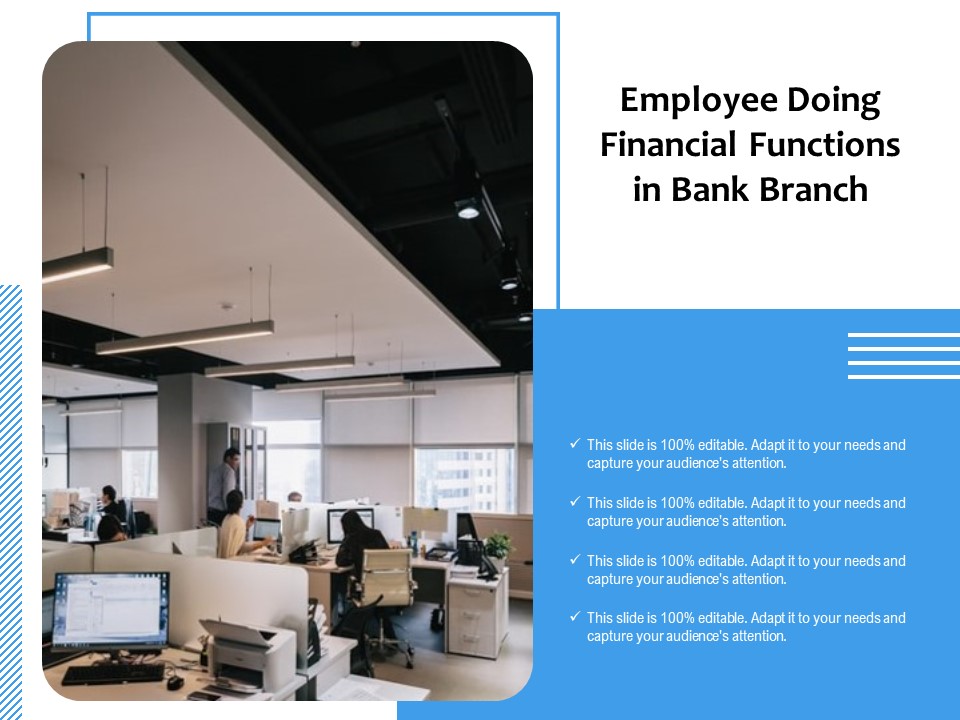 Employee Doing Financial Functions In Bank Branch Ppt PowerPoint Presentation Gallery Graphics Tutorials PDF