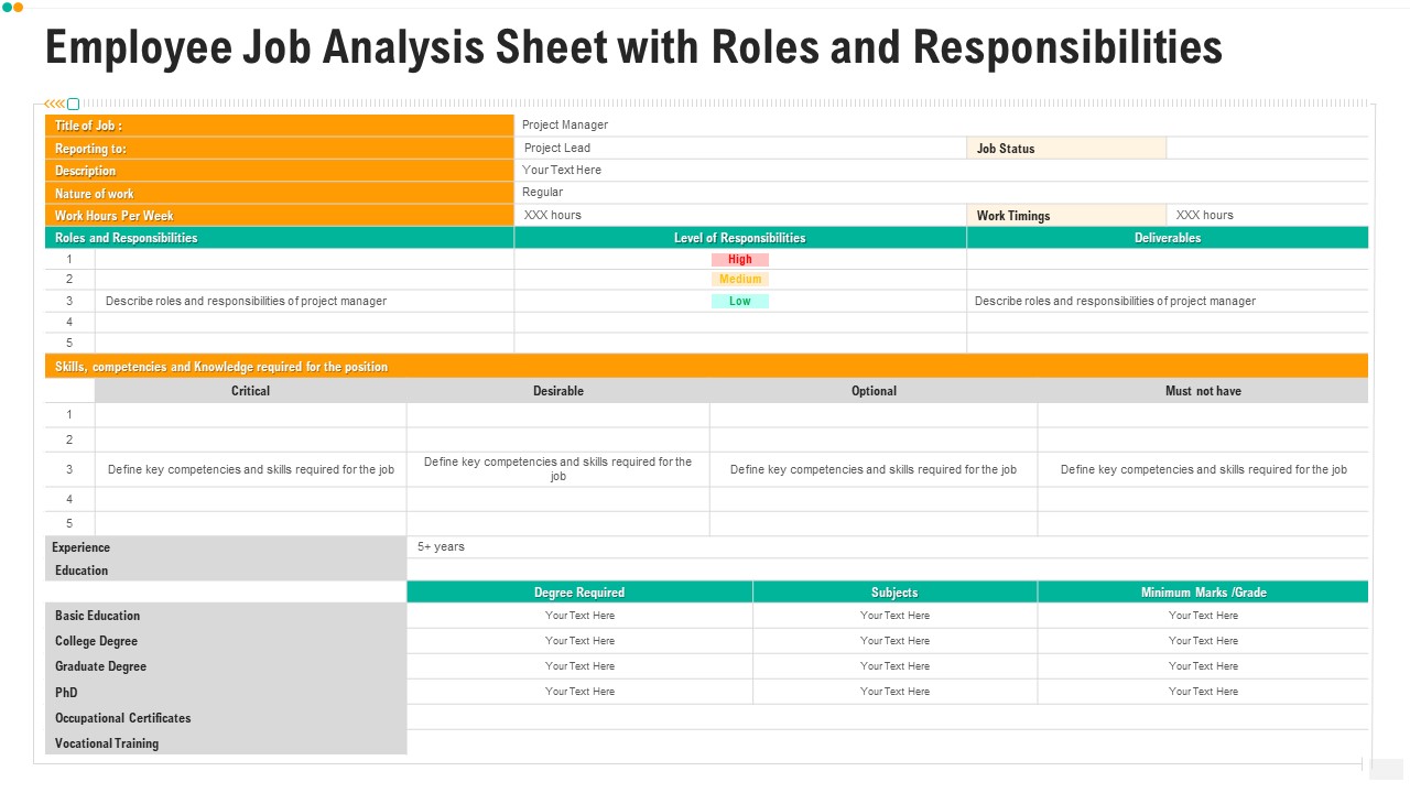 Employee Job Analysis Sheet With Roles And Responsibilities Ppt PowerPoint Presentation Gallery Background Images PDF