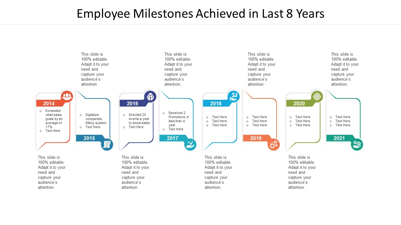 Employee Milestones Achieved In Last 8 Years Ppt PowerPoint Presentation File Grid PDF