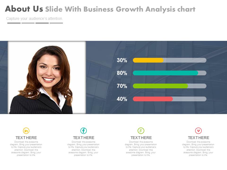 Employee Photo With Percentage Bars Powerpoint Slides