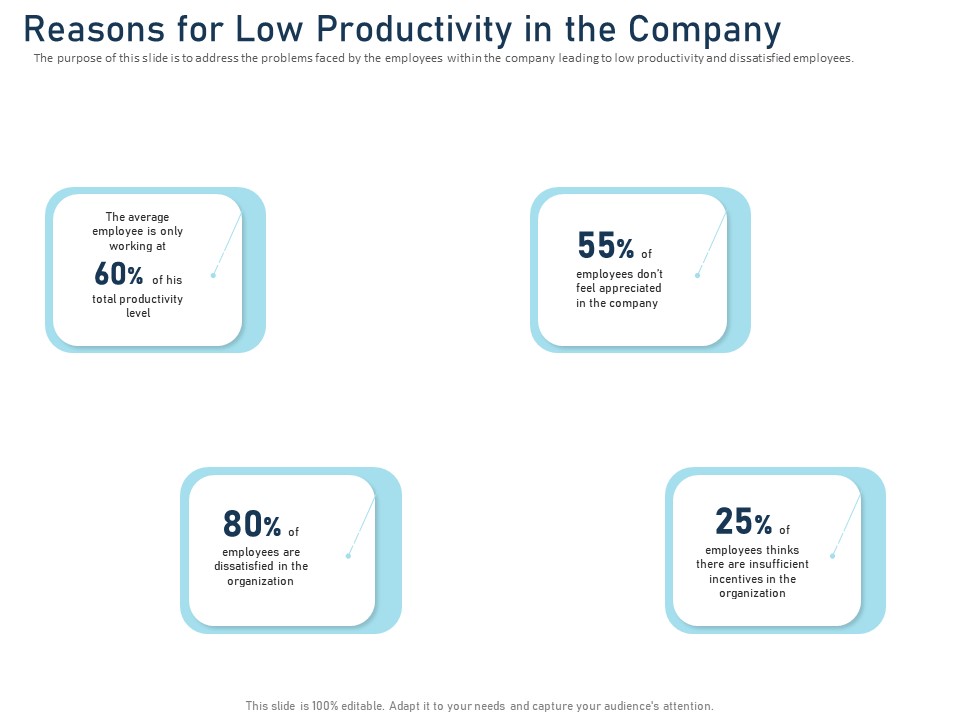 Employee Recognition Award Reasons For Low Productivity In The Company Ppt PowerPoint Presentation Layouts Inspiration PDF